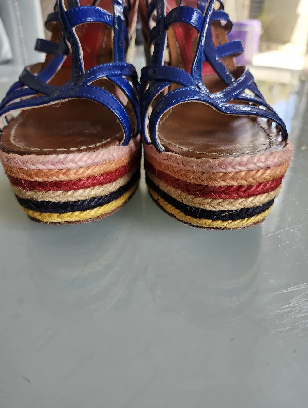 Paloma Barcelo Rainbow Espadrille Wedges Size 38 Boho Chic Y2K Retro 70's Disco